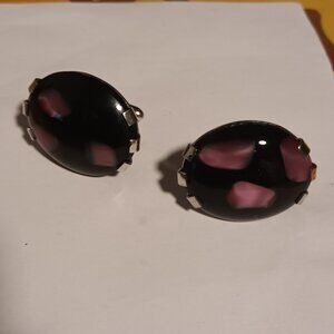 VINTAGE SWANK VERY LARGE PAIR OF BLACK AND PINK CUFFLINKS
